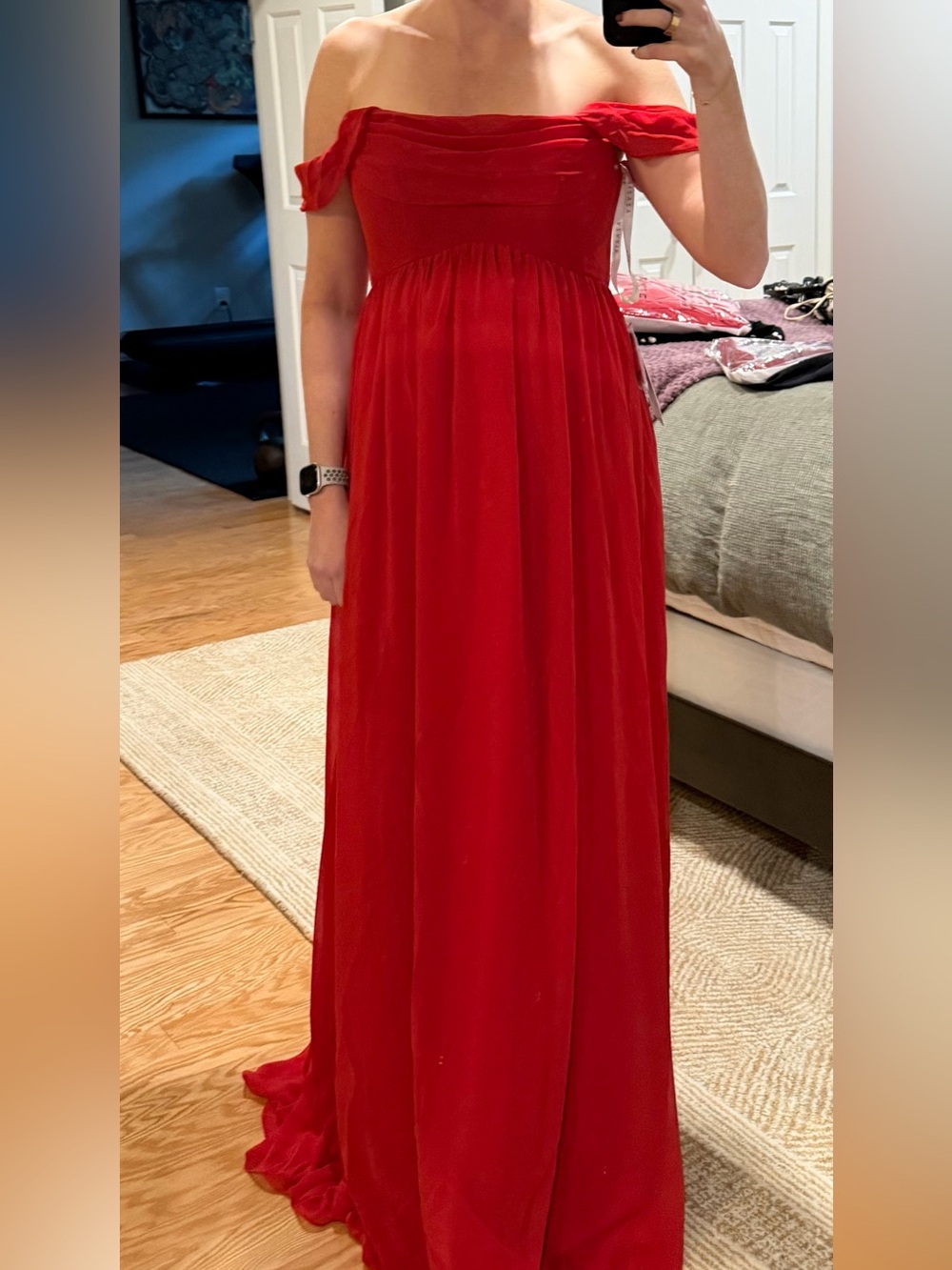 Off-Shoulder Red Wedding Guest or Bridesmaids Dress